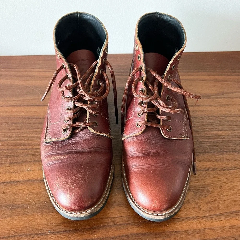 Vintage Thursday Boots Captain Leather Lace Up Cap Toe Burgundy Men's Size 9.5D